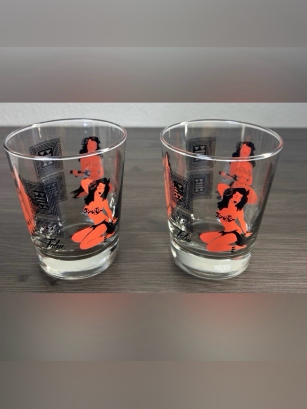 House of Tabu Tiki Glasses Set 2 Hula Girl 15oz Polynesian Barware Retro Design